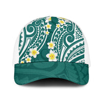 Plumeria With Teal Polynesian Tattoo Pattern Mesh Trucker Cap - Polynesian Pride