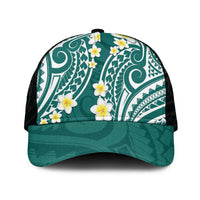Plumeria With Teal Polynesian Tattoo Pattern Mesh Trucker Cap - Polynesian Pride