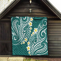 Plumeria With Teal Polynesian Tattoo Pattern Quilt