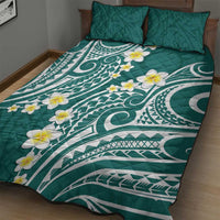Plumeria With Teal Polynesian Tattoo Pattern Quilt Bed Set LT05 - Polynesian Pride