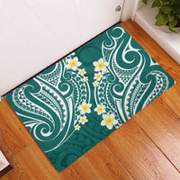 Plumeria With Teal Polynesian Tattoo Pattern Rubber Doormat LT05 - Polynesian Pride