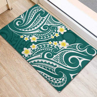 Plumeria With Teal Polynesian Tattoo Pattern Rubber Doormat LT05 - Polynesian Pride