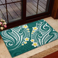 Plumeria With Teal Polynesian Tattoo Pattern Rubber Doormat LT05 - Polynesian Pride