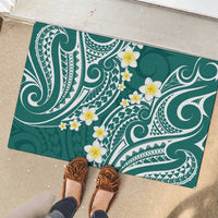 Plumeria With Teal Polynesian Tattoo Pattern Rubber Doormat LT05 - Polynesian Pride