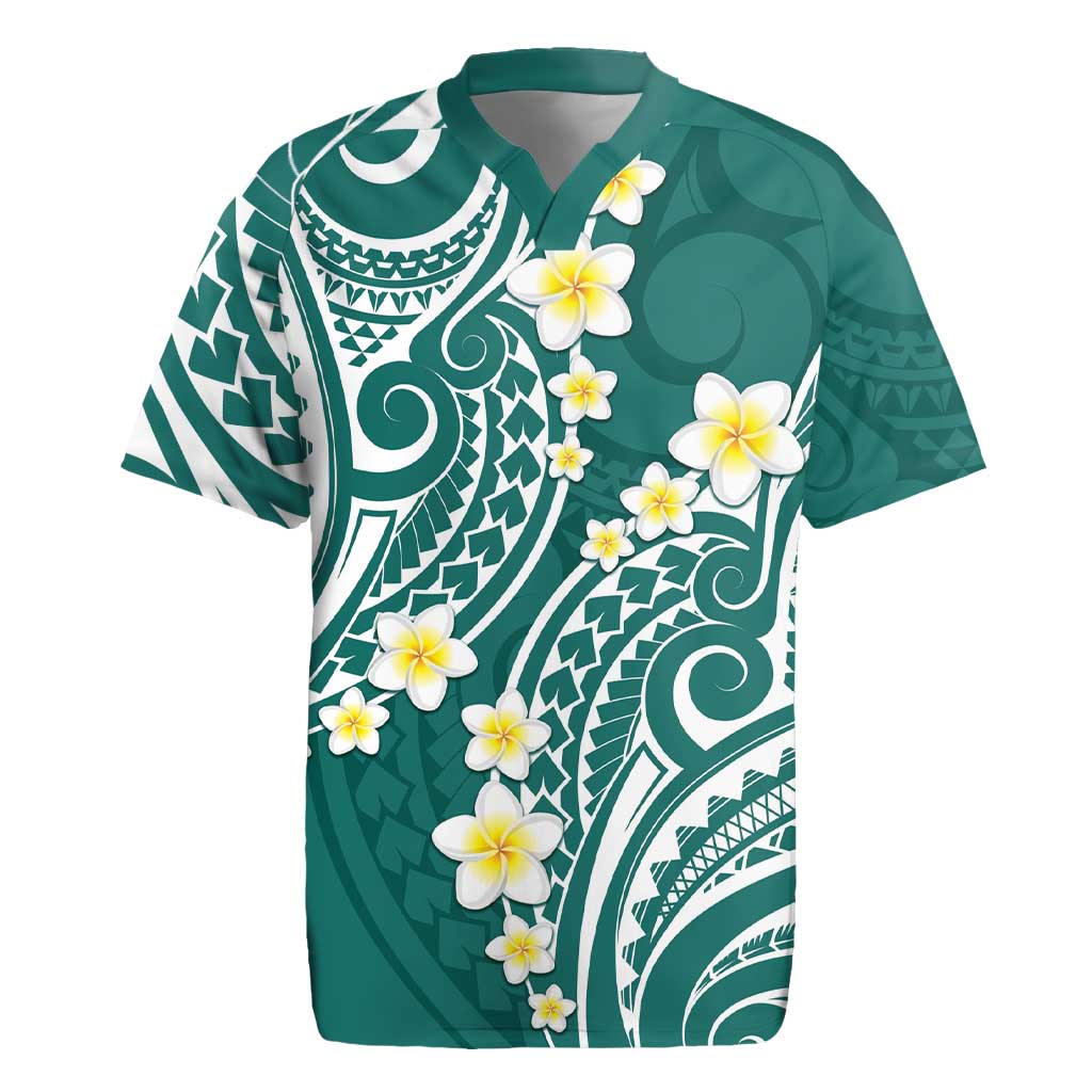 Plumeria With Teal Polynesian Tattoo Pattern Rugby Jersey