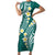 Plumeria With Teal Polynesian Tattoo Pattern Short Sleeve Bodycon Dress