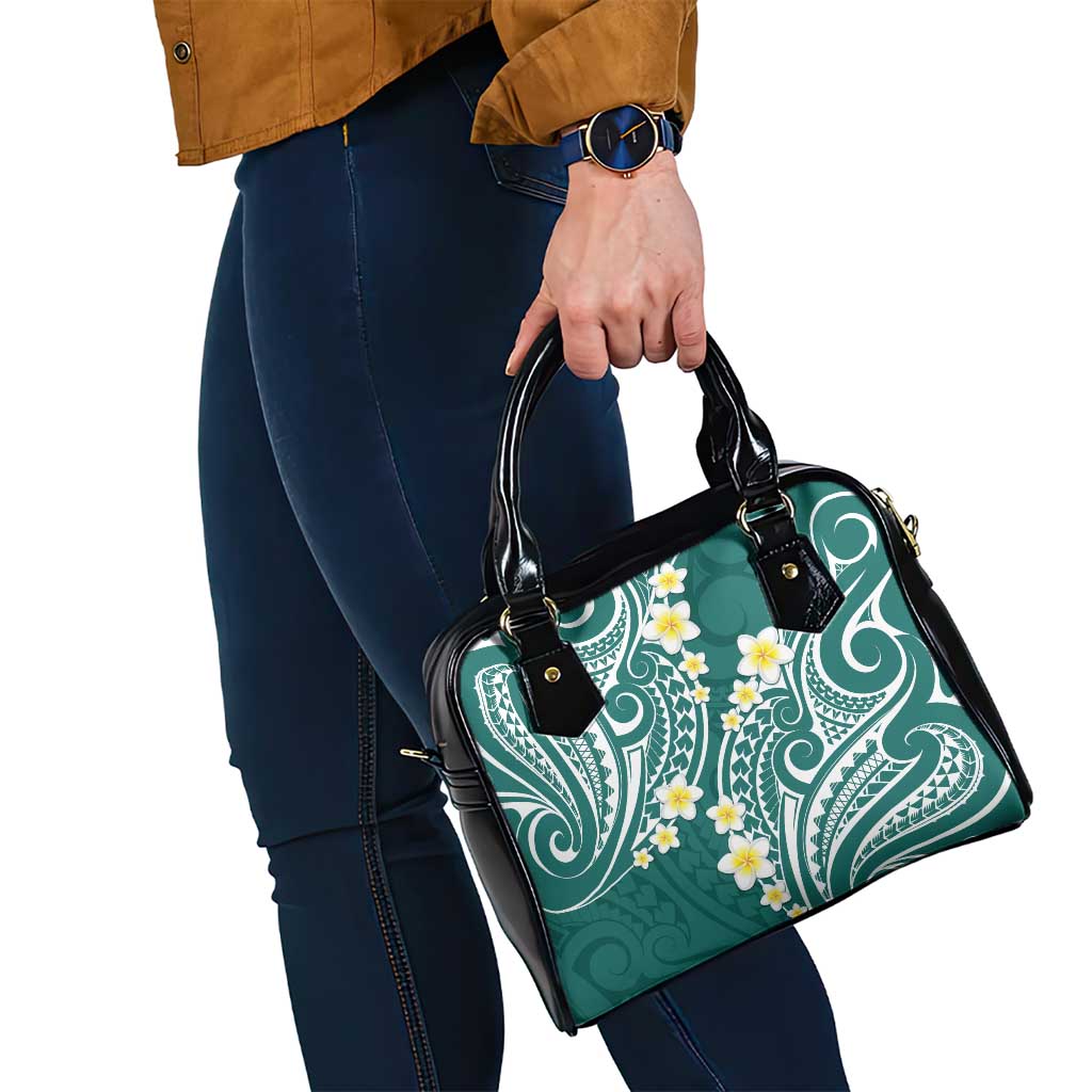 Plumeria With Teal Polynesian Tattoo Pattern Shoulder Handbag