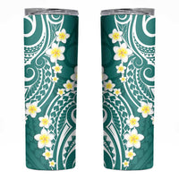 Plumeria With Teal Polynesian Tattoo Pattern Skinny Tumbler LT05 Teal - Polynesian Pride