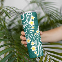 Plumeria With Teal Polynesian Tattoo Pattern Skinny Tumbler LT05 - Polynesian Pride