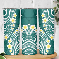 Plumeria With Teal Polynesian Tattoo Pattern Skinny Tumbler LT05 - Polynesian Pride