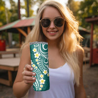 Plumeria With Teal Polynesian Tattoo Pattern Skinny Tumbler LT05 - Polynesian Pride