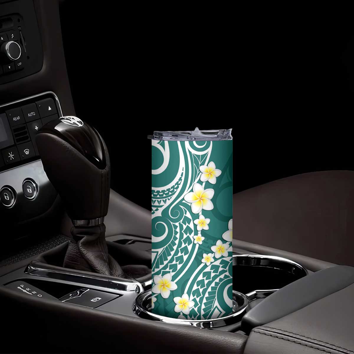 Plumeria With Teal Polynesian Tattoo Pattern Skinny Tumbler LT05 - Polynesian Pride