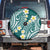 Plumeria With Teal Polynesian Tattoo Pattern Spare Tire Cover