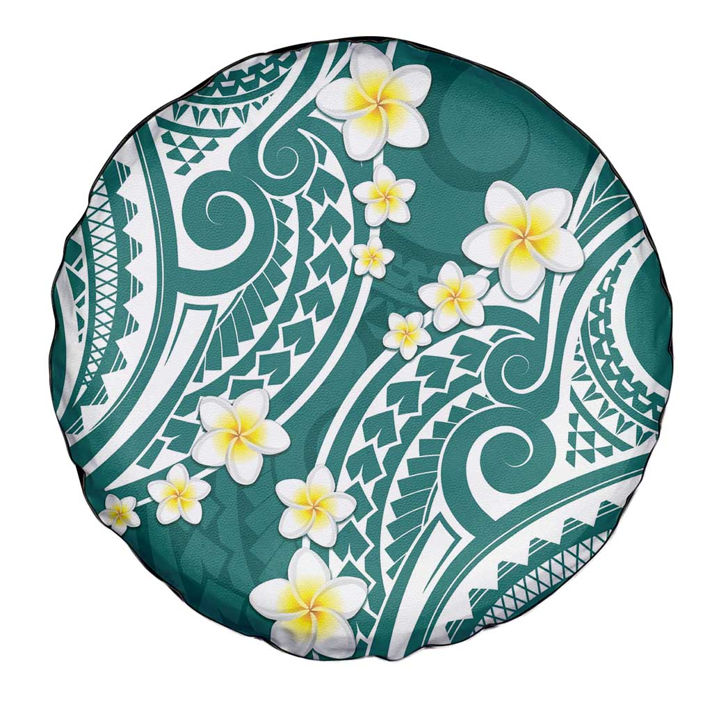 Plumeria With Teal Polynesian Tattoo Pattern Spare Tire Cover LT05 - Polynesian Pride