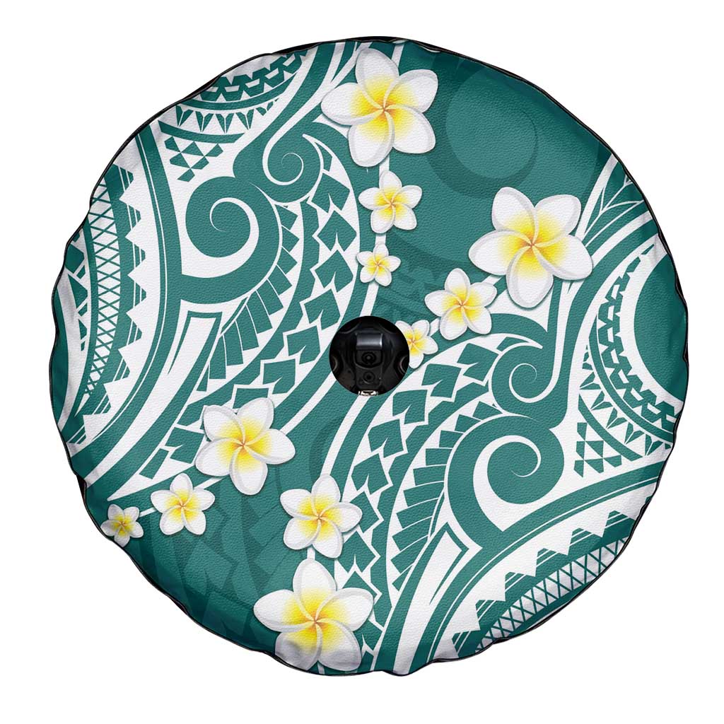 Plumeria With Teal Polynesian Tattoo Pattern Spare Tire Cover LT05 - Polynesian Pride