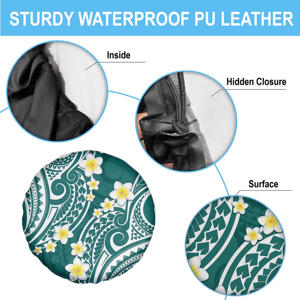 Plumeria With Teal Polynesian Tattoo Pattern Spare Tire Cover LT05 - Polynesian Pride