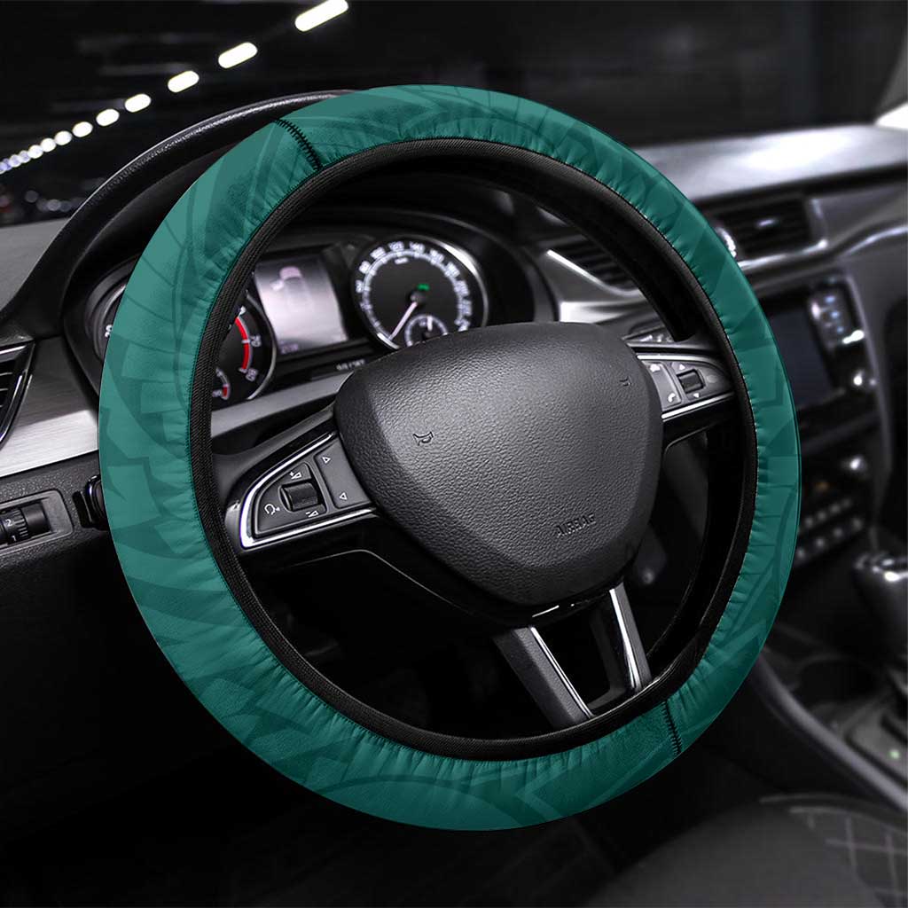 Plumeria With Teal Polynesian Tattoo Pattern Steering Wheel Cover LT05 Universal Fit Teal - Polynesian Pride