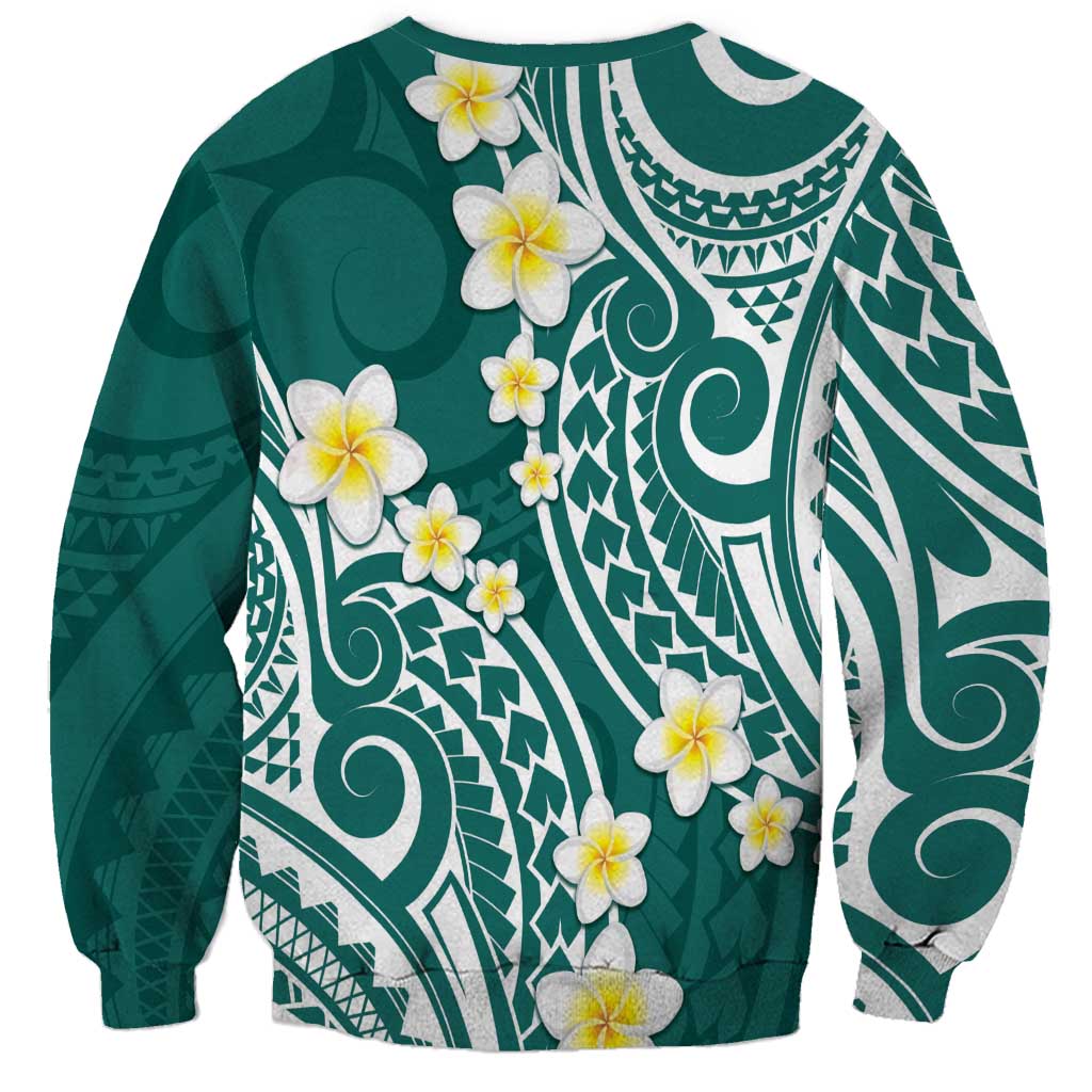 Plumeria With Teal Polynesian Tattoo Pattern Sweatshirt LT05 - Polynesian Pride