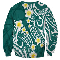 Plumeria With Teal Polynesian Tattoo Pattern Sweatshirt LT05 - Polynesian Pride