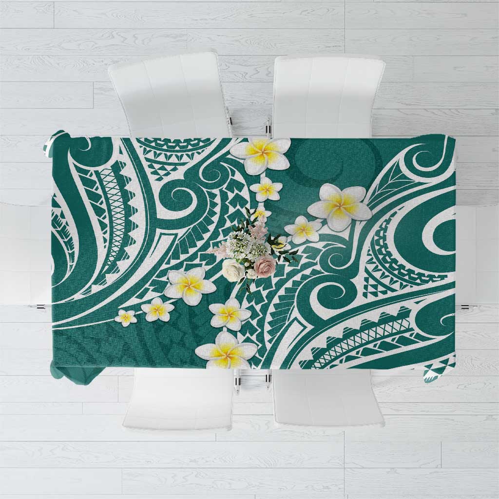 Plumeria With Teal Polynesian Tattoo Pattern Tablecloth LT05 Teal - Polynesian Pride
