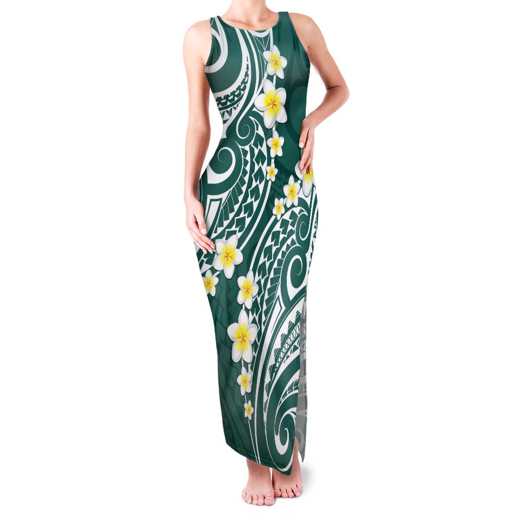 Plumeria With Teal Polynesian Tattoo Pattern Tank Maxi Dress LT05 Women Teal - Polynesian Pride