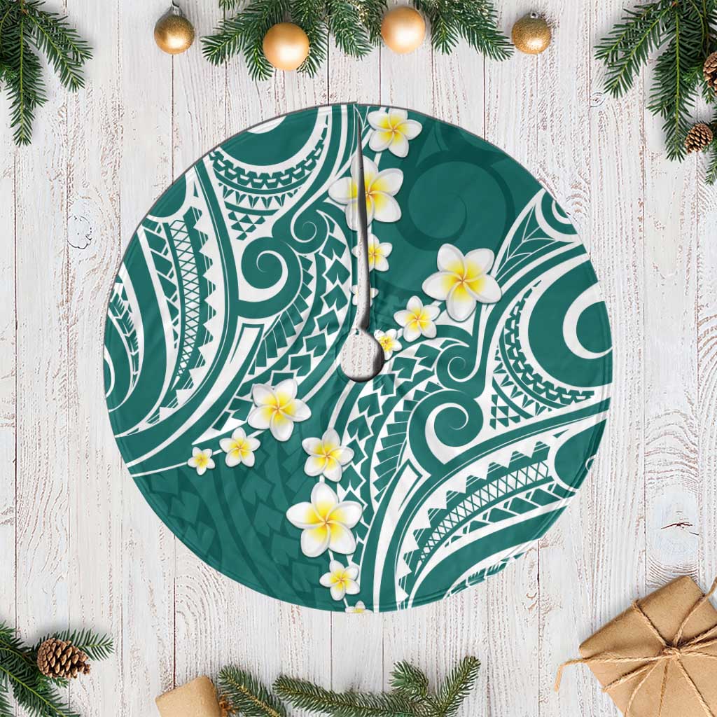 Plumeria With Teal Polynesian Tattoo Pattern Tree Skirt