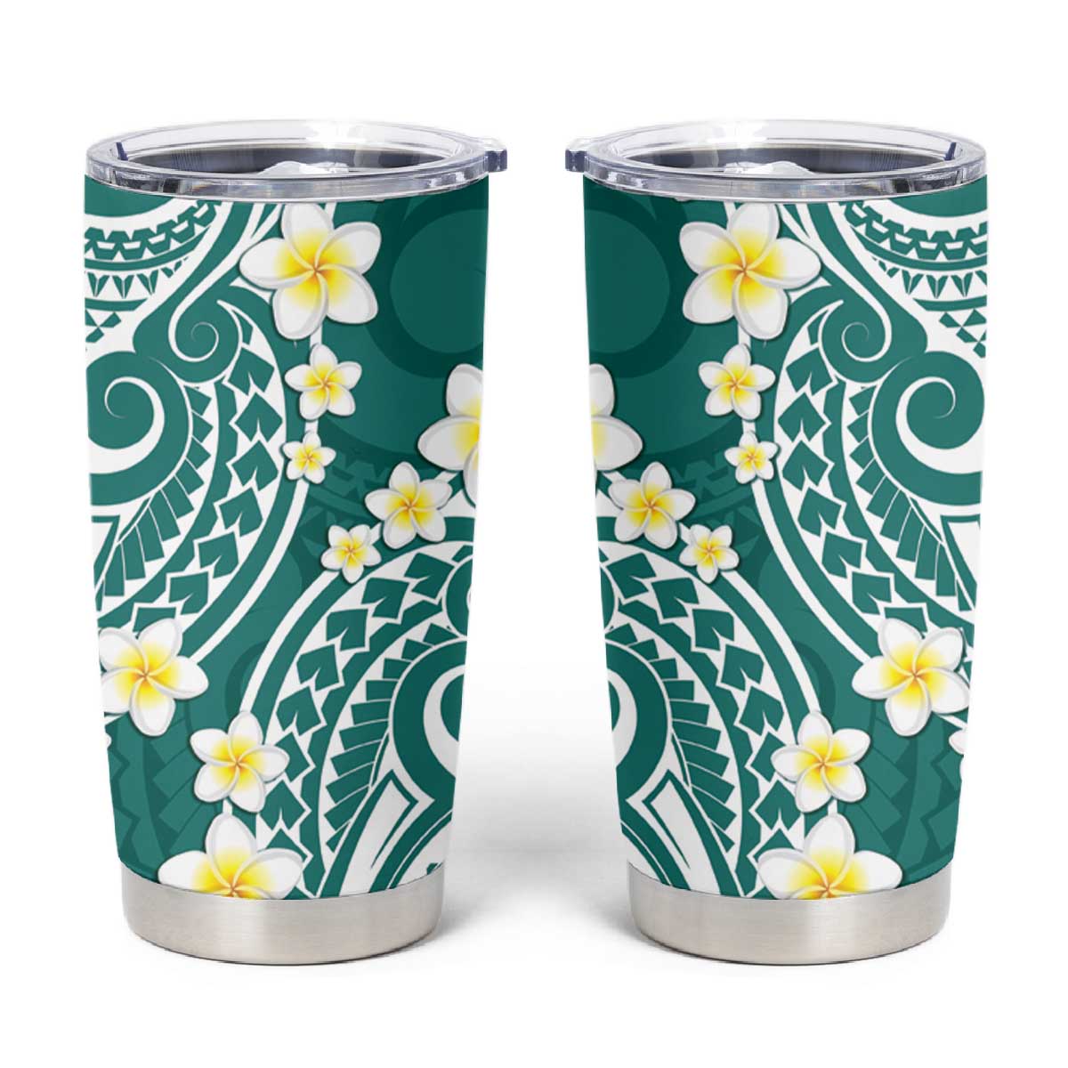 Plumeria With Teal Polynesian Tattoo Pattern Tumbler Cup LT05 Teal - Polynesian Pride