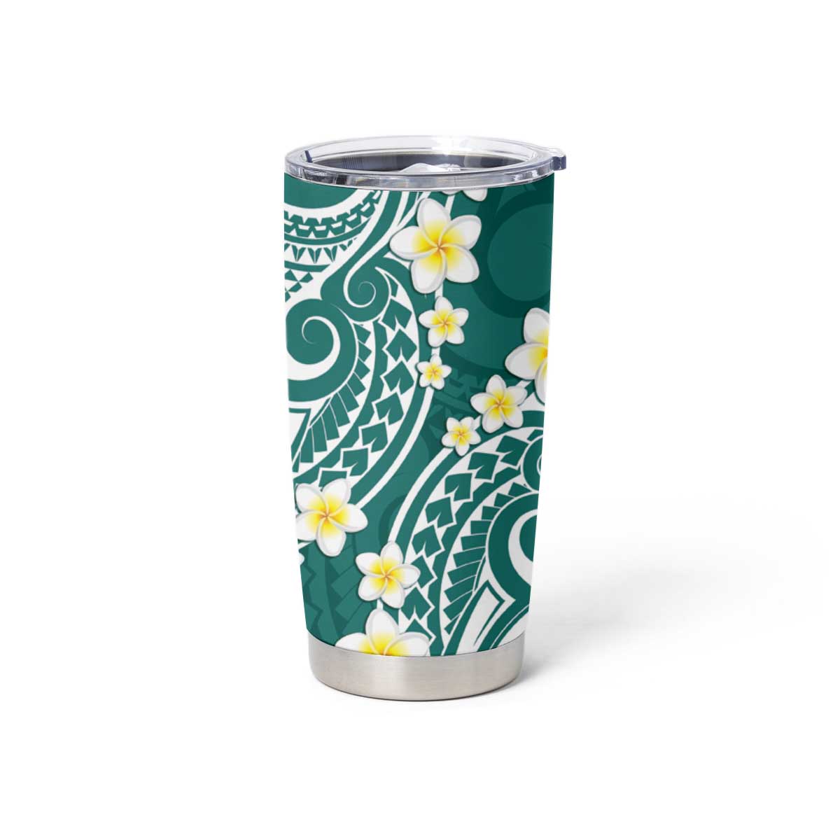 Plumeria With Teal Polynesian Tattoo Pattern Tumbler Cup LT05 - Polynesian Pride