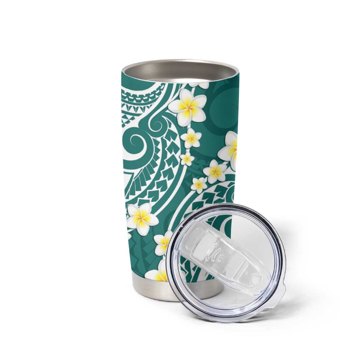 Plumeria With Teal Polynesian Tattoo Pattern Tumbler Cup LT05 - Polynesian Pride