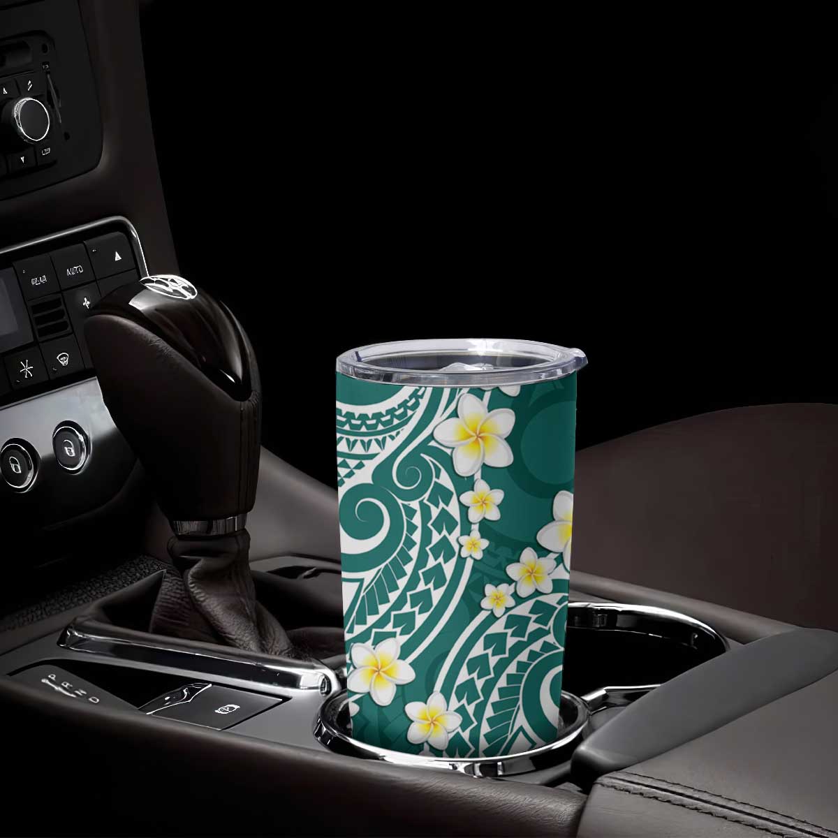 Plumeria With Teal Polynesian Tattoo Pattern Tumbler Cup LT05 - Polynesian Pride