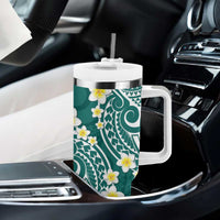 Plumeria With Teal Polynesian Tattoo Pattern Tumbler With Handle