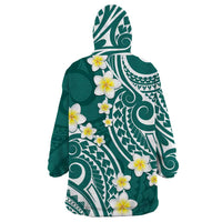 Plumeria With Teal Polynesian Tattoo Pattern Wearable Blanket Hoodie LT05 - Polynesian Pride