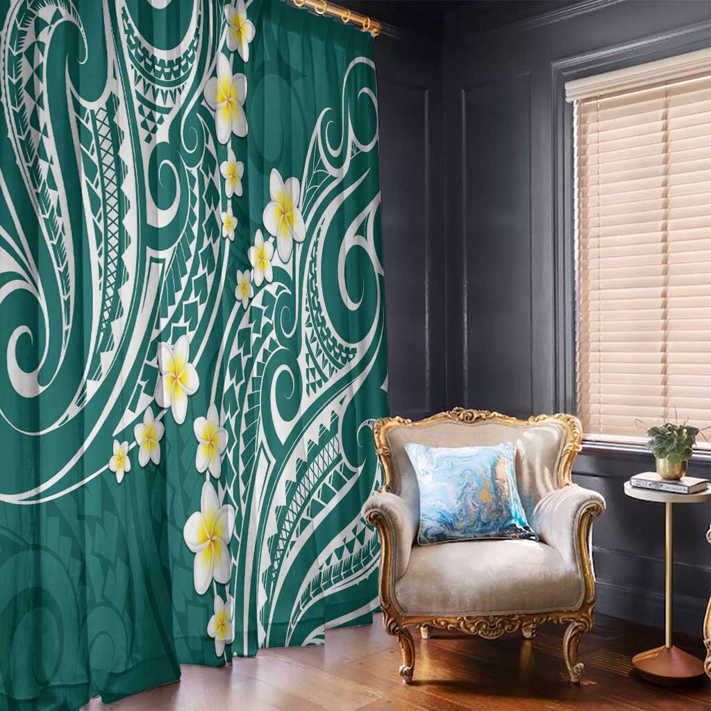 Plumeria With Teal Polynesian Tattoo Pattern Window Curtain LT05 - Polynesian Pride