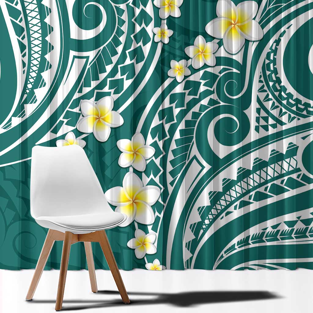 Plumeria With Teal Polynesian Tattoo Pattern Window Curtain LT05 - Polynesian Pride