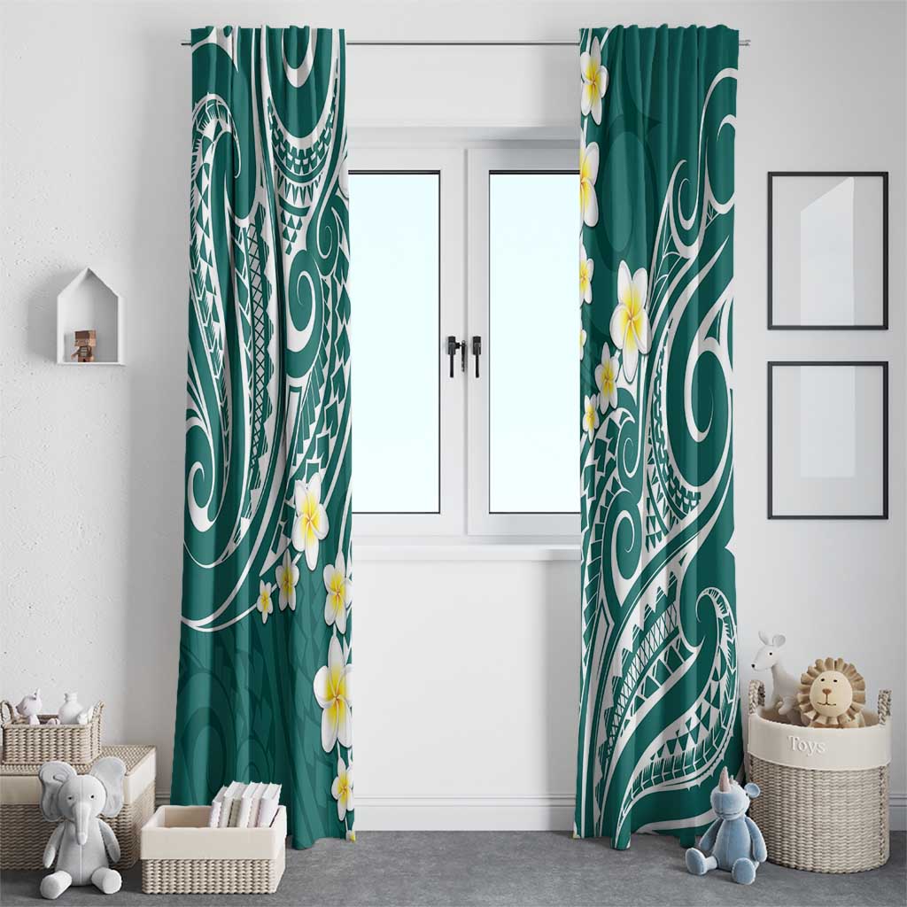 Plumeria With Teal Polynesian Tattoo Pattern Window Curtain LT05 - Polynesian Pride