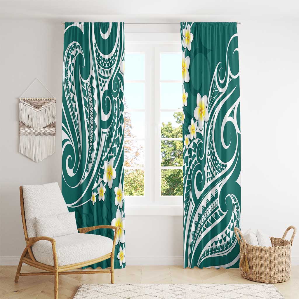 Plumeria With Teal Polynesian Tattoo Pattern Window Curtain LT05 - Polynesian Pride