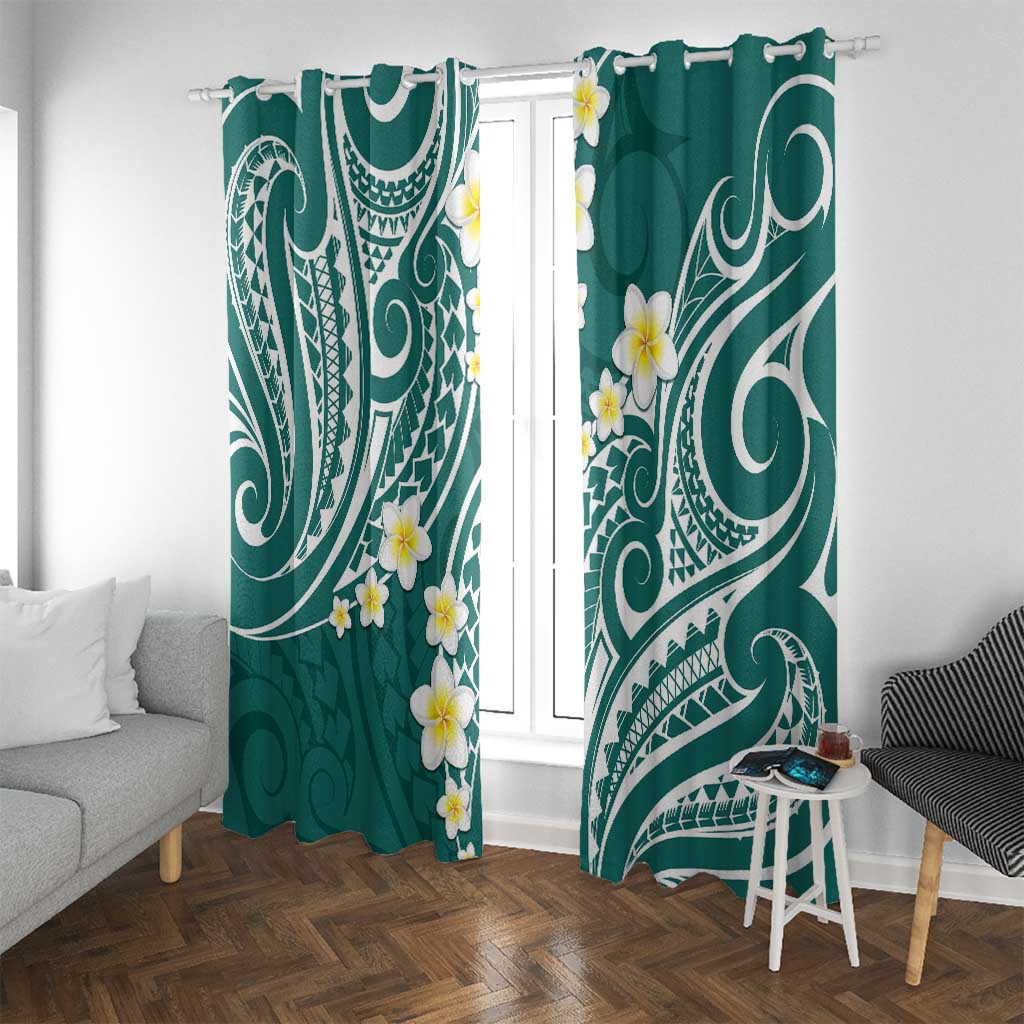 Plumeria With Teal Polynesian Tattoo Pattern Window Curtain LT05 With Grommets Teal - Polynesian Pride