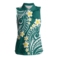 Plumeria With Teal Polynesian Tattoo Pattern Women Sleeveless Polo Shirt