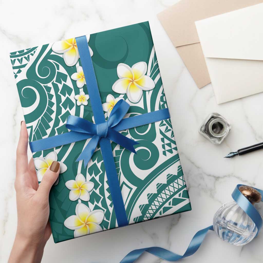 Plumeria With Teal Polynesian Tattoo Pattern Wrapping Paper LT05 - Polynesian Pride