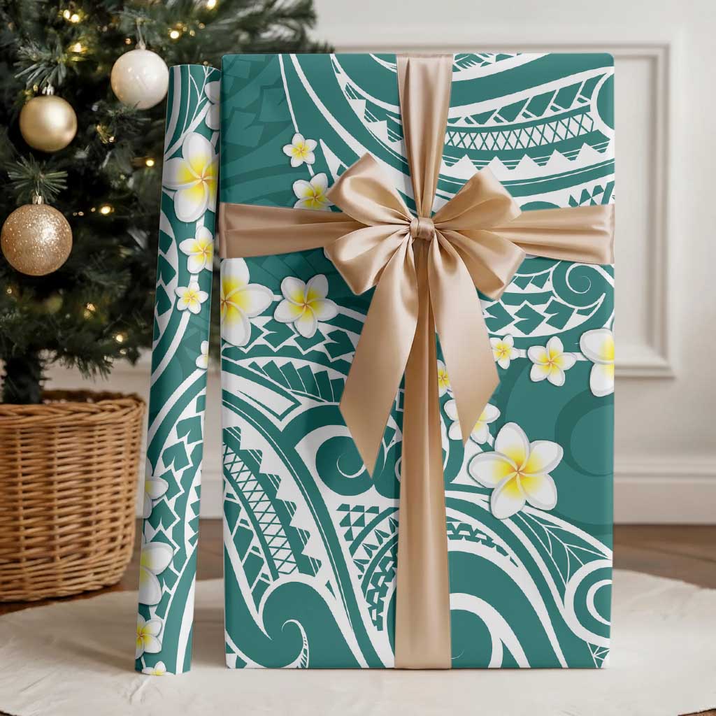 Plumeria With Teal Polynesian Tattoo Pattern Wrapping Paper LT05 - Polynesian Pride