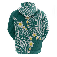 Plumeria With Teal Polynesian Tattoo Pattern Zip Hoodie
