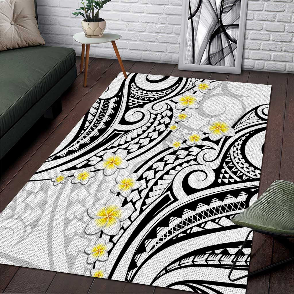 Plumeria With White Polynesian Tattoo Pattern Area Rug