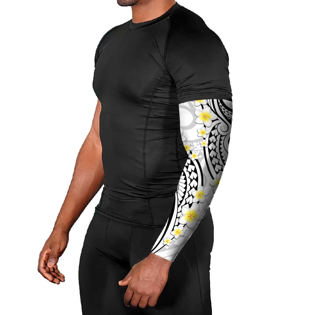 Plumeria With White Polynesian Tattoo Pattern Arm Sleeves - Polynesian Pride