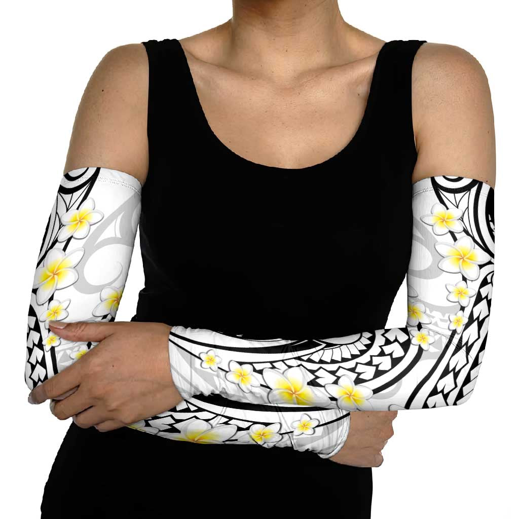 Plumeria With White Polynesian Tattoo Pattern Arm Sleeves - Polynesian Pride