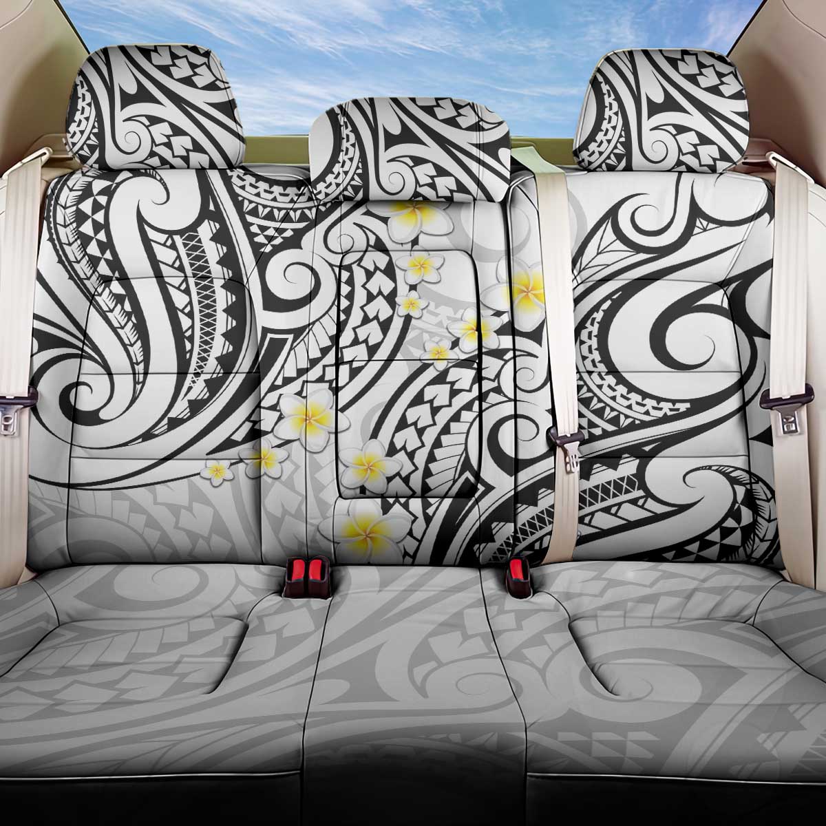 Plumeria With White Polynesian Tattoo Pattern Back Car Seat Cover