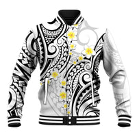 Plumeria With White Polynesian Tattoo Pattern Baseball Jacket