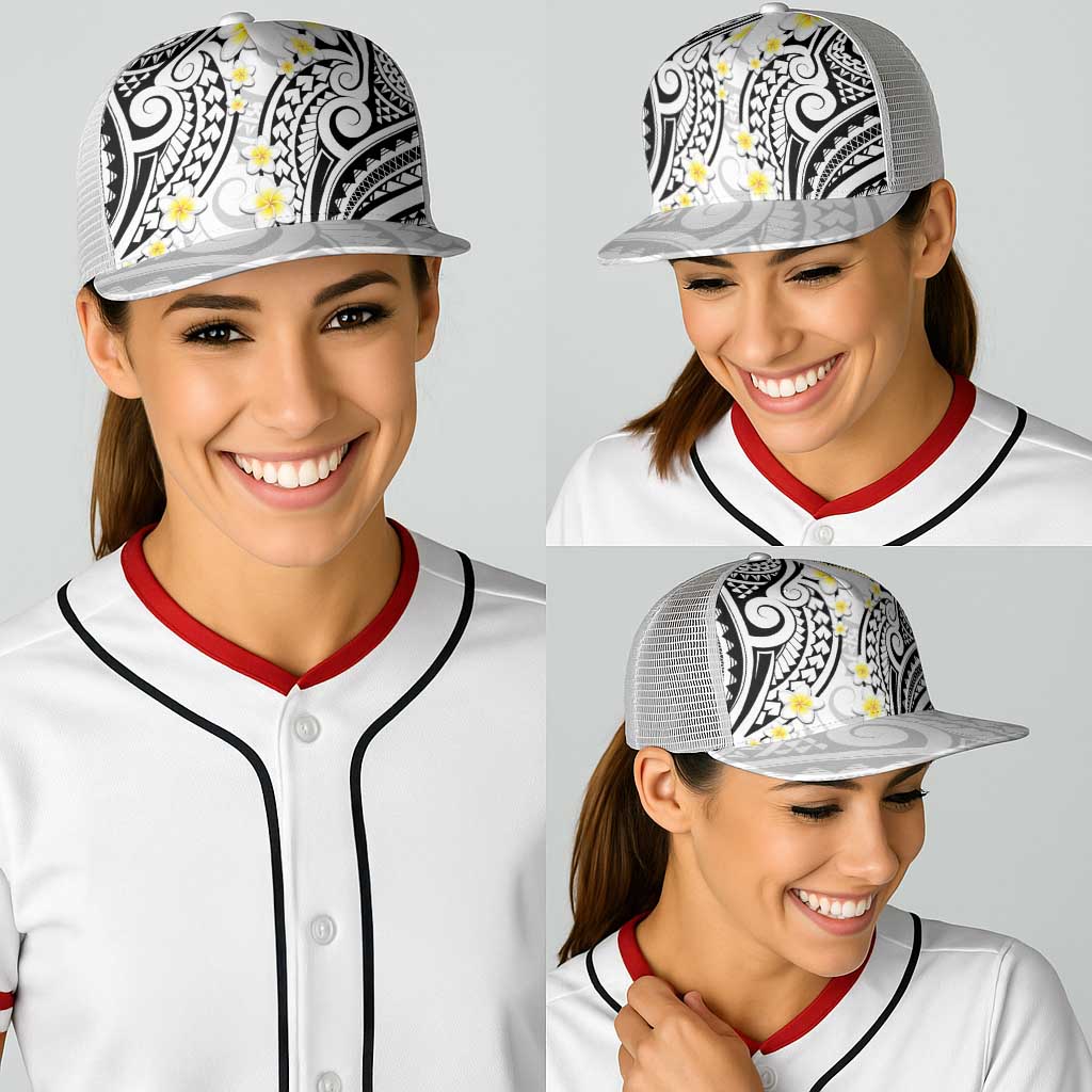 Plumeria With White Polynesian Tattoo Pattern Baseball Net Cap - Polynesian Pride