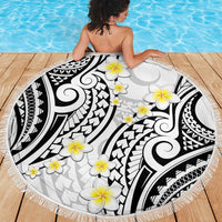 Plumeria With White Polynesian Tattoo Pattern Beach Blanket LT05 - Polynesian Pride