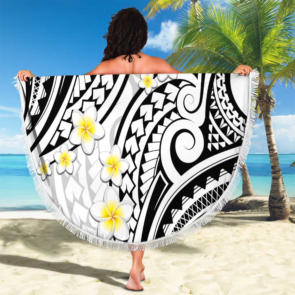 Plumeria With White Polynesian Tattoo Pattern Beach Blanket LT05 - Polynesian Pride