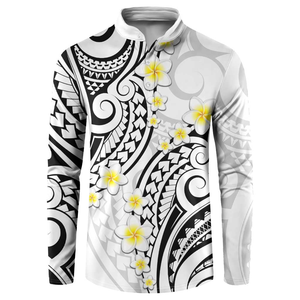 Plumeria With White Polynesian Tattoo Pattern Button Sweatshirt LT05 White - Polynesian Pride